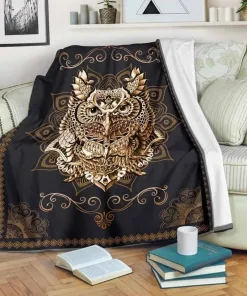 Owl Gold Mandala Fleece Blanket