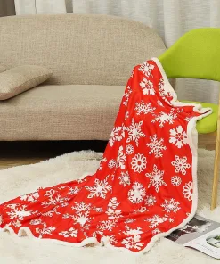 White Snow Red Fleece Blanket